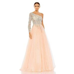 Mac Duggal 20232 Embroidered One Shoulder Bodice Dusty Rose Ballgown Size 16